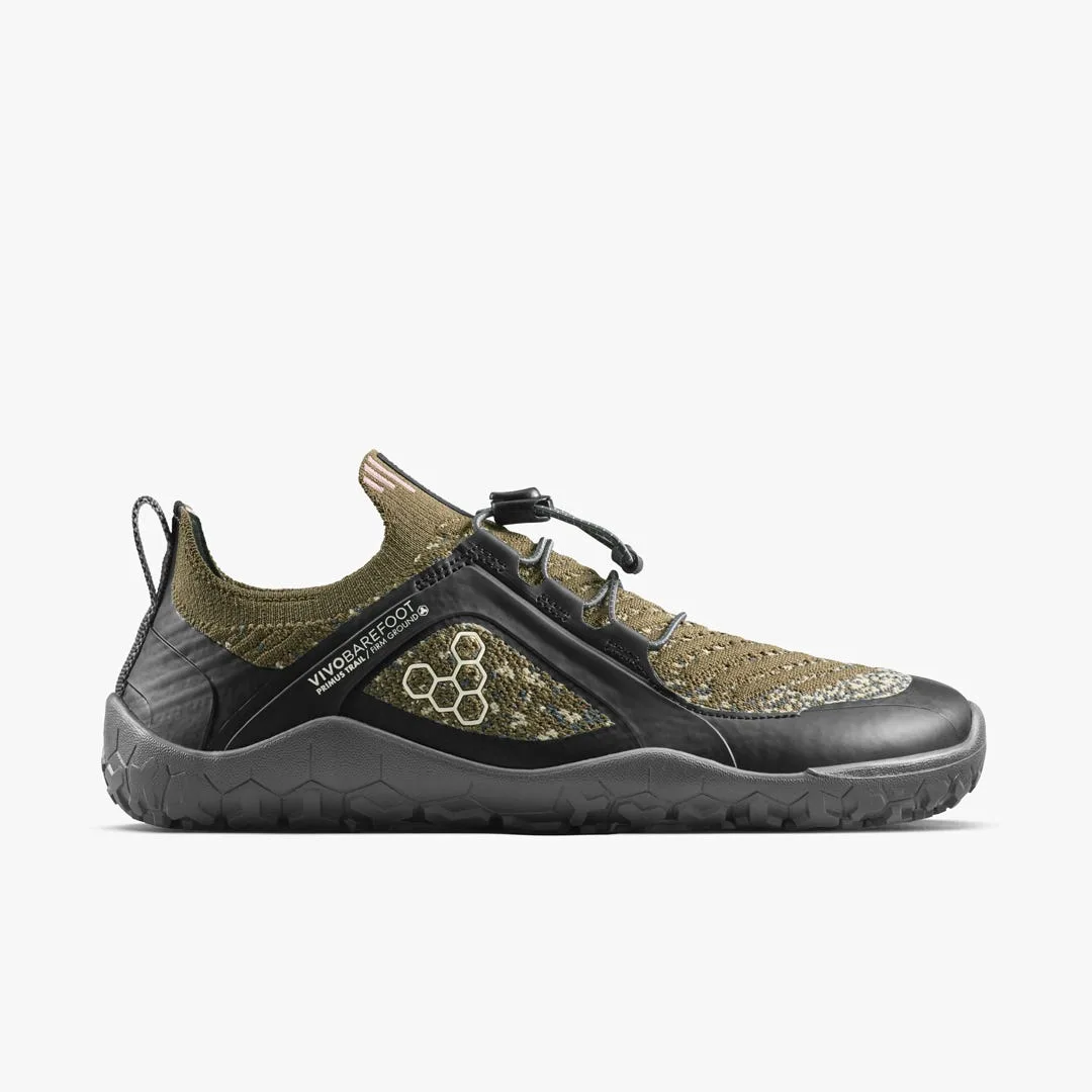 Кроссовки Vivobarefoot Primus Trail Knit FG Grounding — мужская модель, тёмно-оливковый — фото 1 из 7